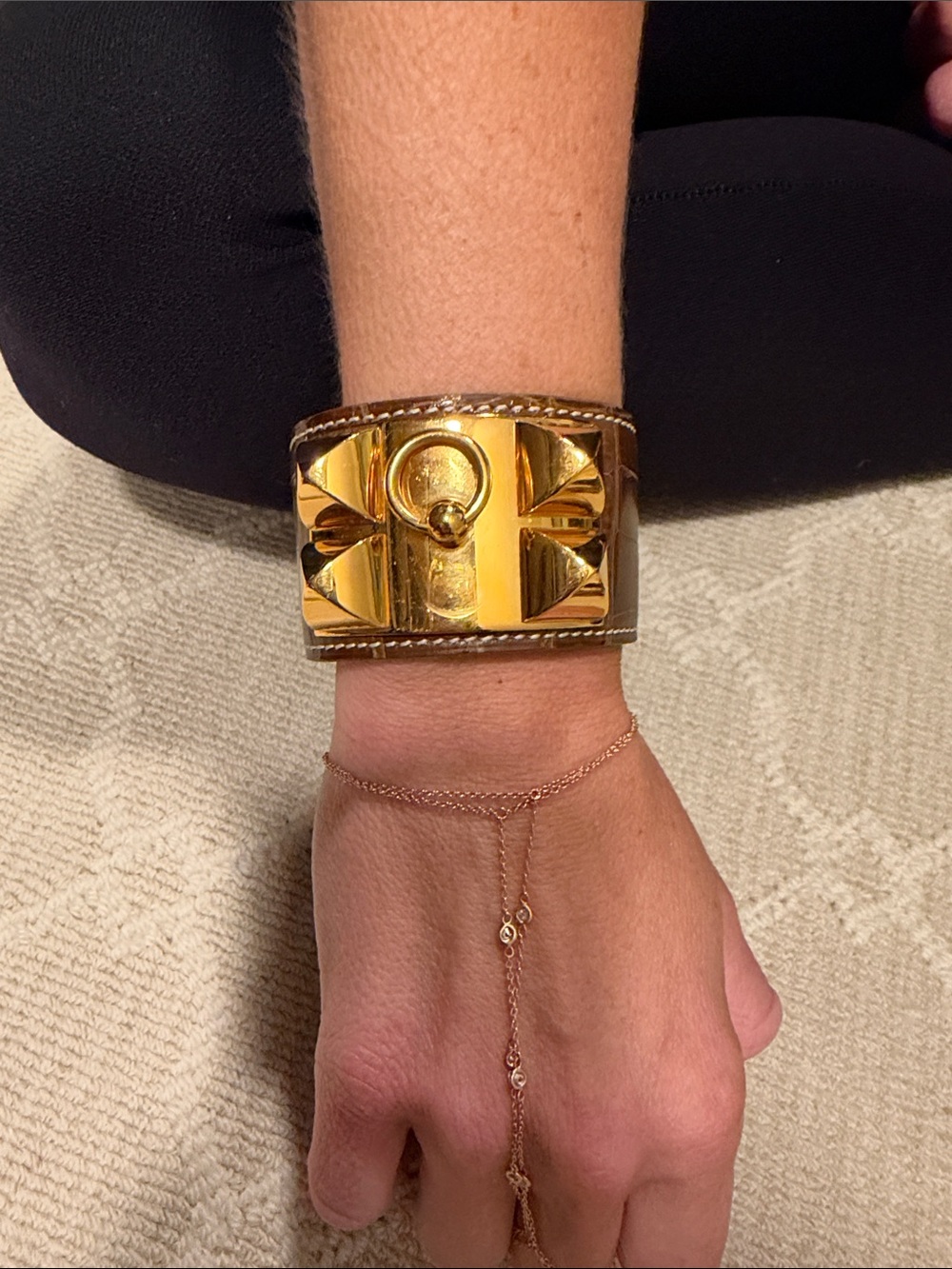 Hermes Gold Tone Collier de Chien Leather Cuff Bracelet